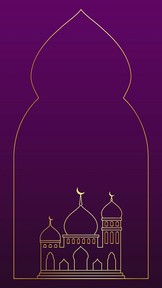 Ramadan frame mobile wallpaper, golden line art design vector