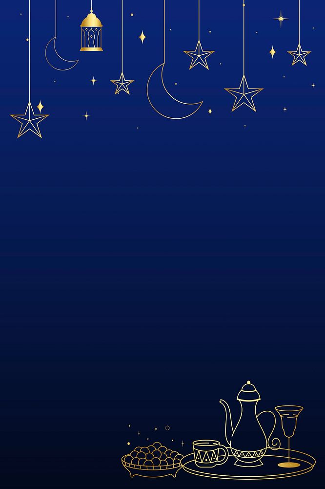 Aesthetic Ramadan background, golden line art