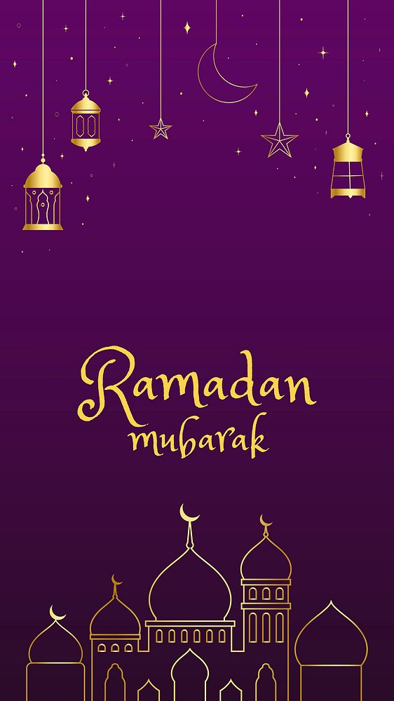 Luxurious Ramadan iPhone wallpaper, aesthetic text design on dark purple background