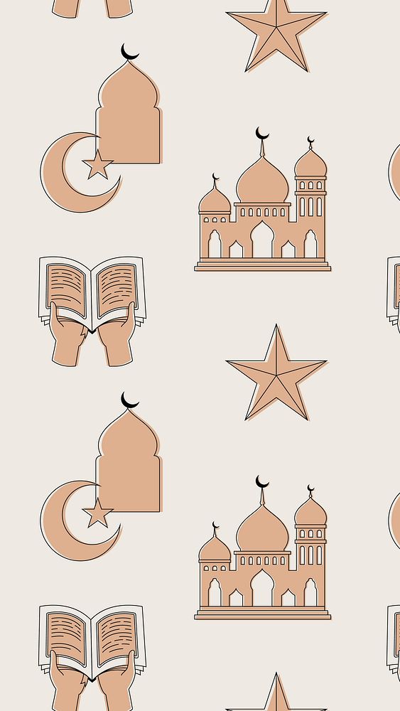 Ramadan pattern iPhone wallpaper, earth brown tone celebration design