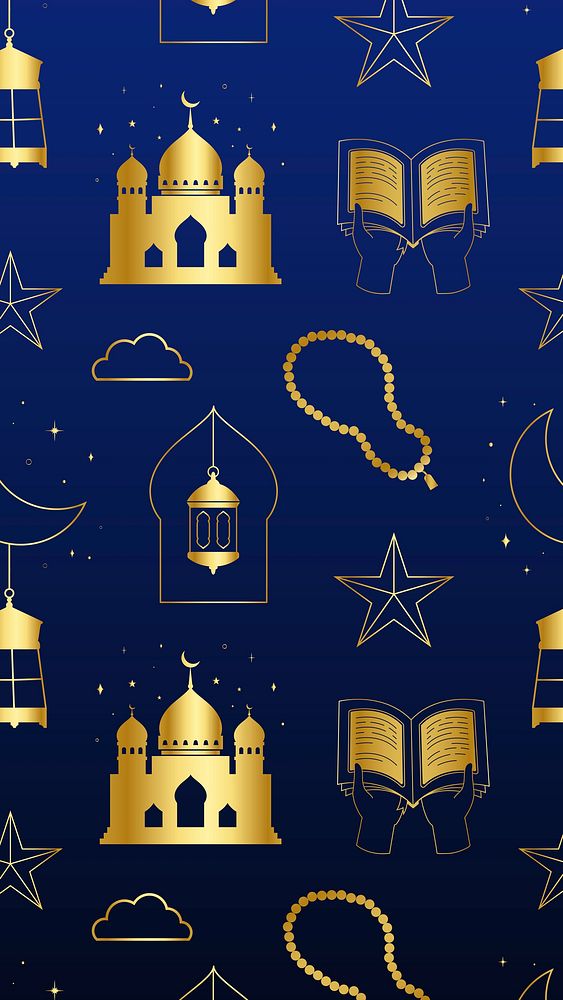 Ramadan pattern Phone wallpaper, golden line art design