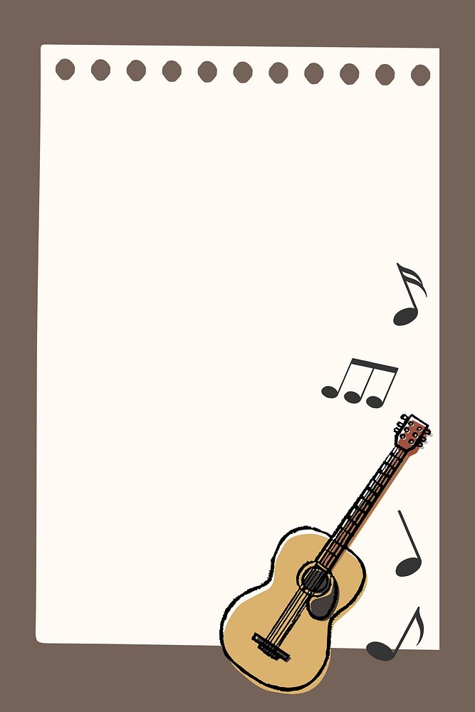 Aesthetic guitar frame background, music doodle psd