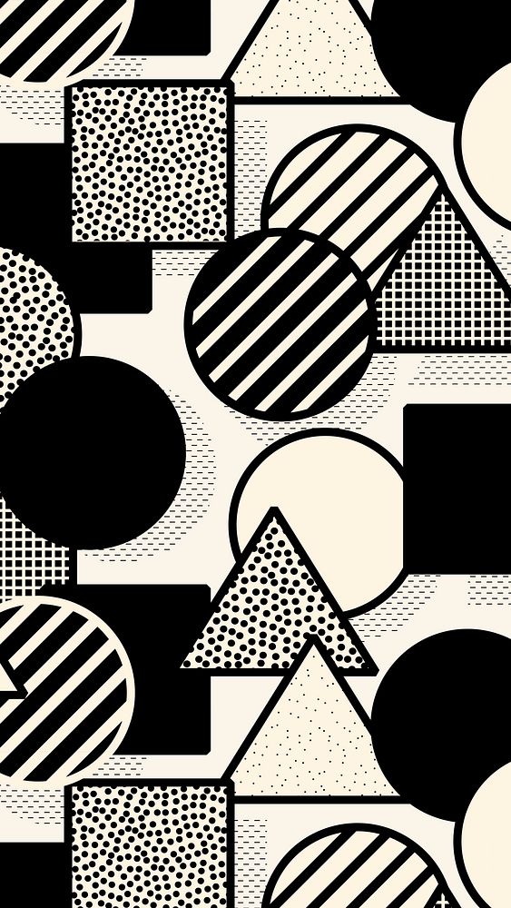 iPhone wallpaper Memphis pattern, black & white doodle design