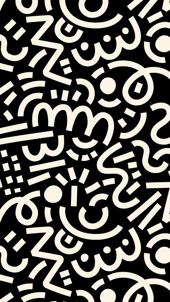 Mobile wallpaper Memphis pattern, black & white doodle design