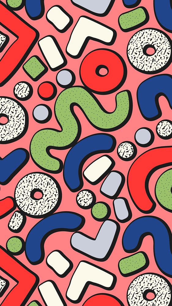 Seamless Memphis pattern phone wallpaper, aesthetic colorful design