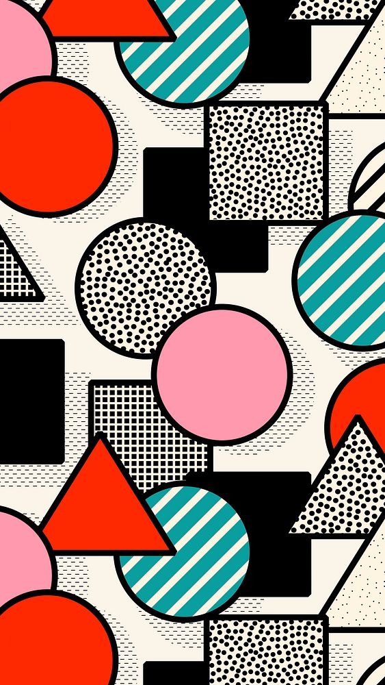 Seamless Memphis pattern phone wallpaper, aesthetic colorful design