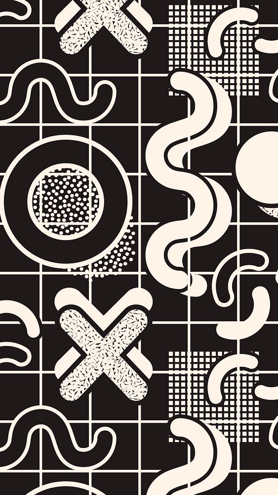 Mobile wallpaper Memphis pattern, black & white doodle design