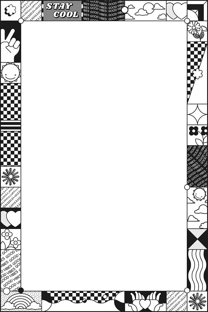 90's frame background, cool b&w pattern border vector