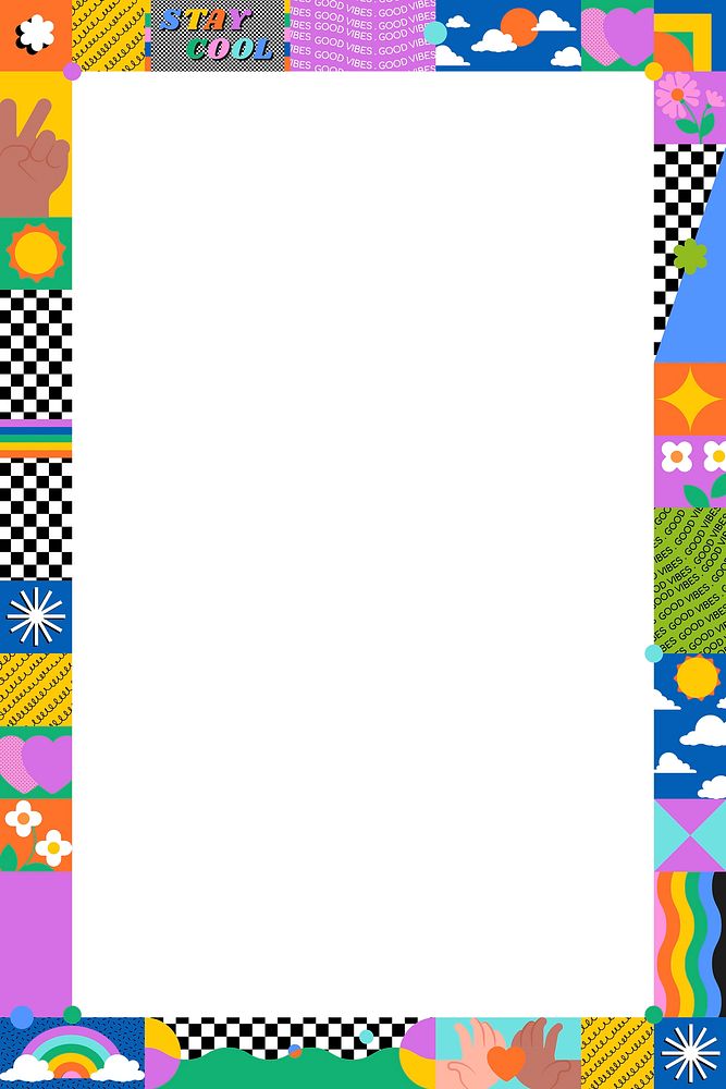 90s pattern frame background, cool colorful border psd