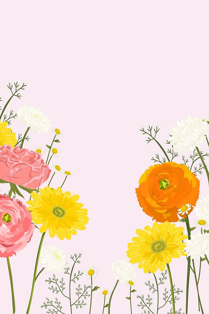 Aesthetic spring background, colorful flower border