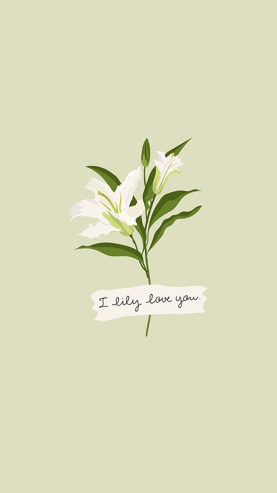 White lily phone wallpaper, aesthetic flower, green background psd