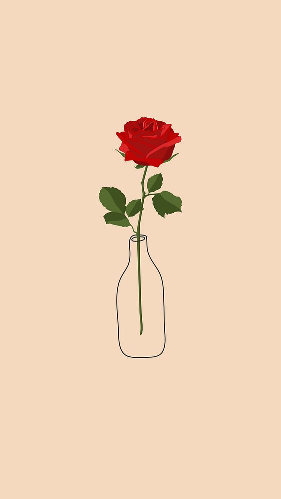 Valentine&rsquo;s celebration phone wallpaper, red rose in a vase