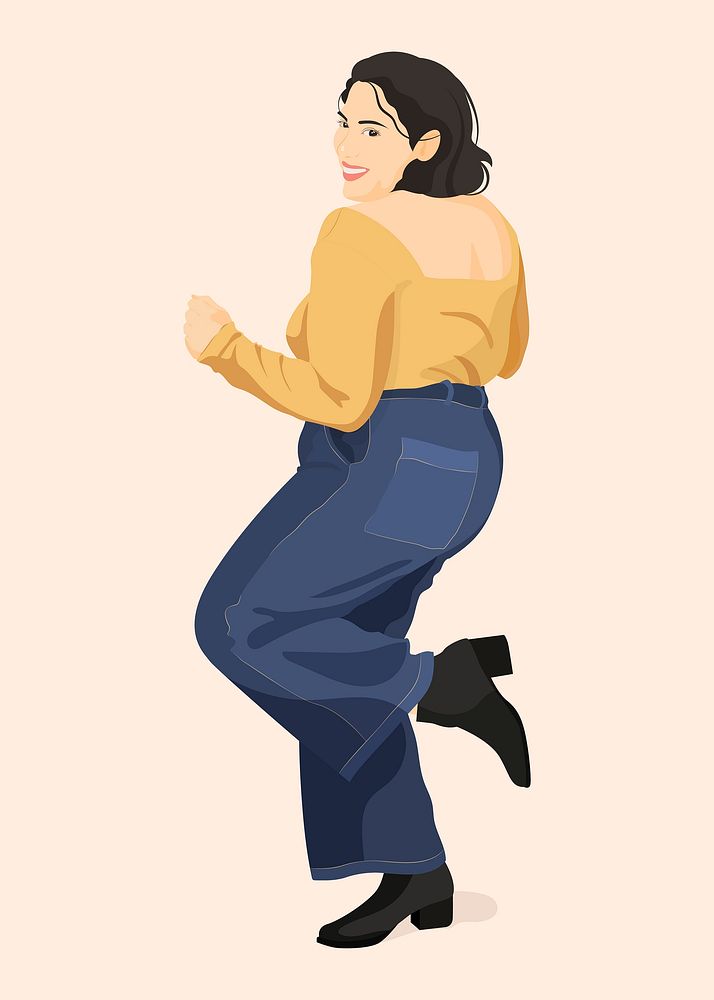 Happy woman dancing clipart, aesthetic illustration