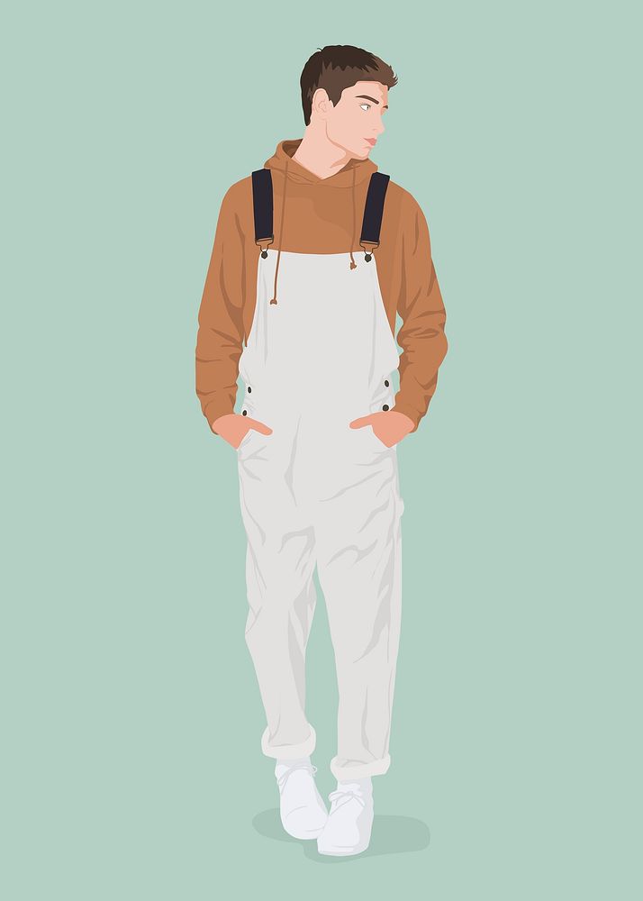 Man in dungarees collage element, aesthetic illustration psd