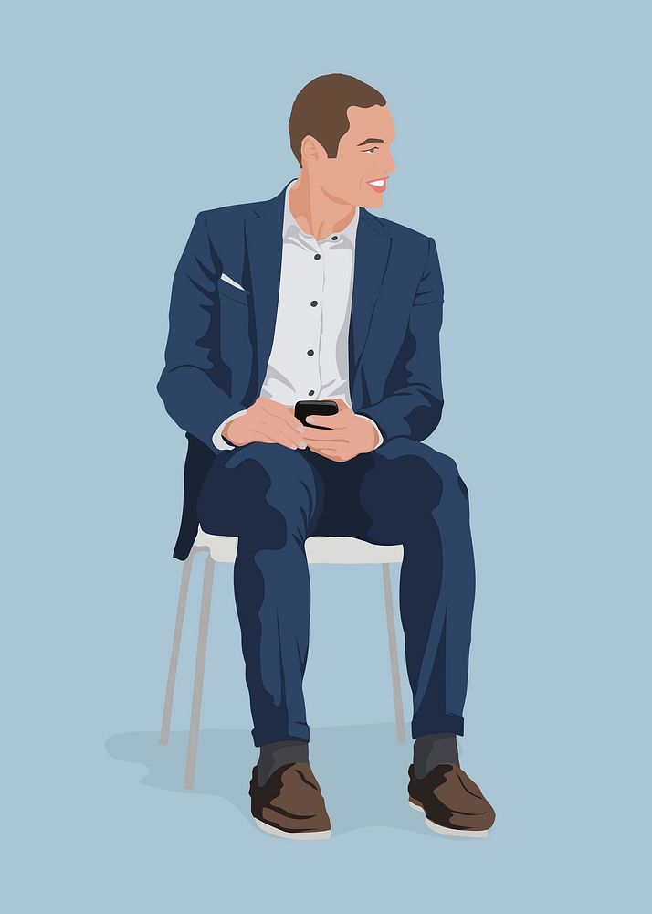 Businessman sitting collage element, aesthetic illustration psd
