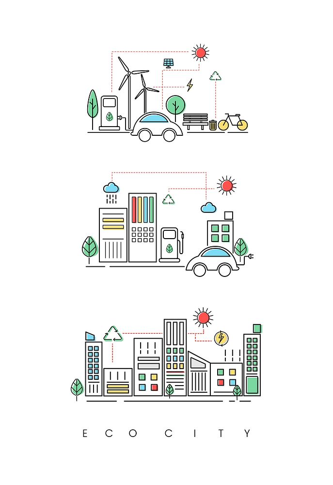 Illustration set of an eco city
