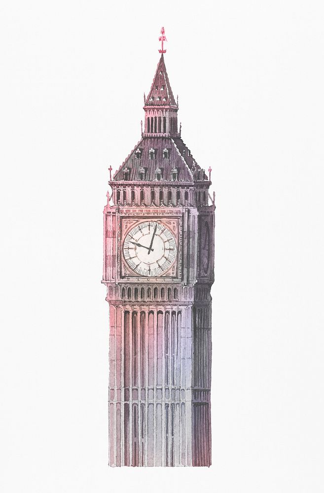 The Big Ben painted by watercolor