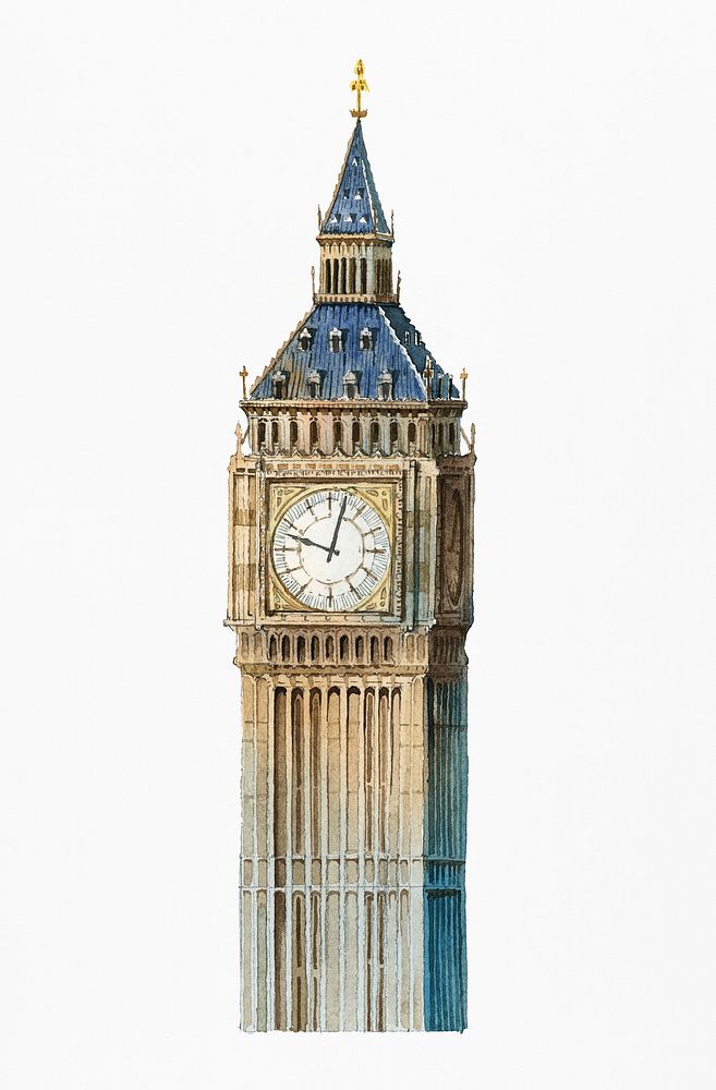 The Big Ben painted by watercolor