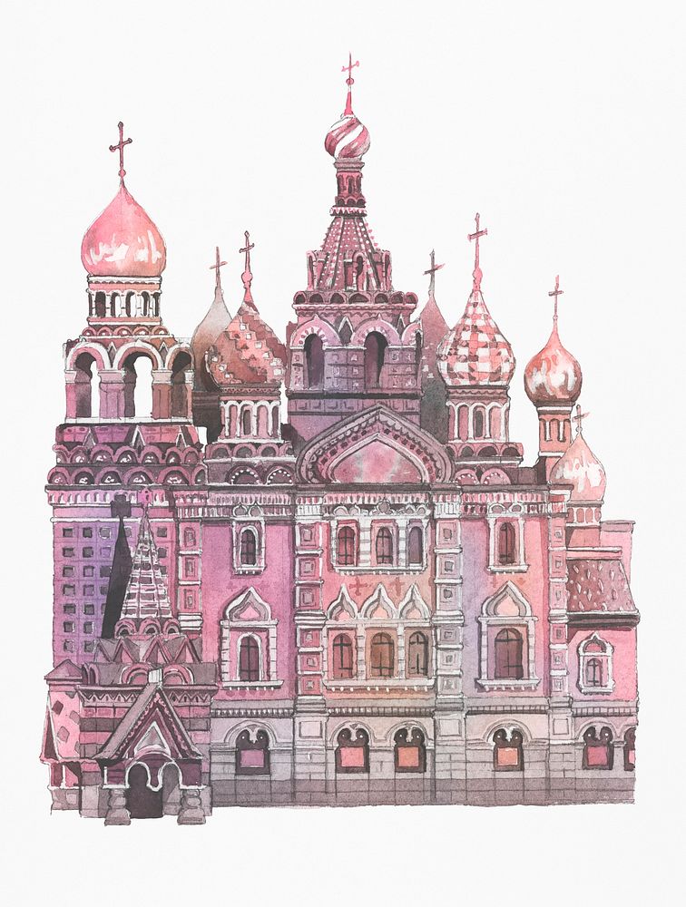 Saint Basil's Cathedral painted by watercolor