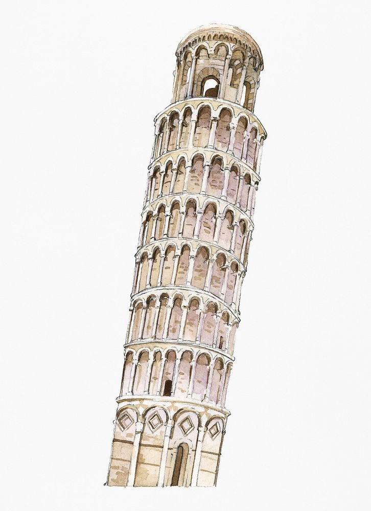 The Leaning Tower of Pisa painted by watercolor