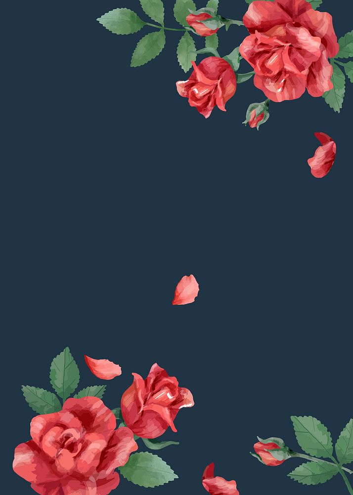 Spring background vector with red rose border