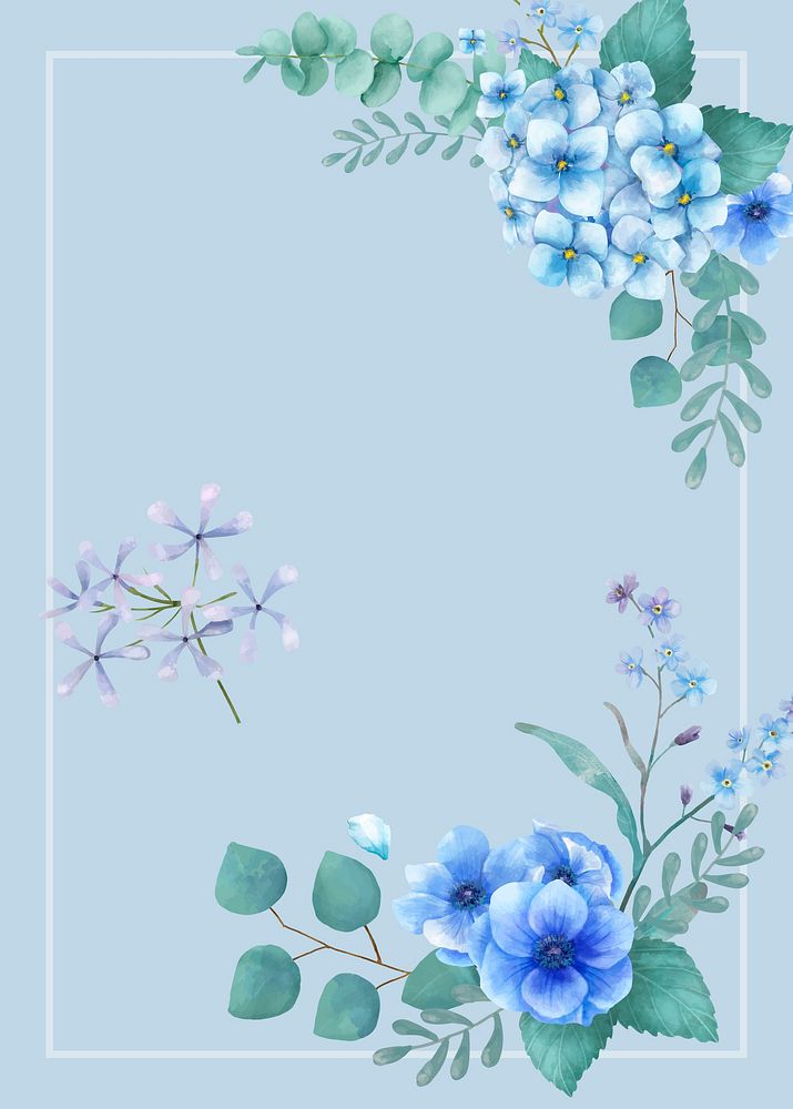 Blue themed greetings card with miniature leaves