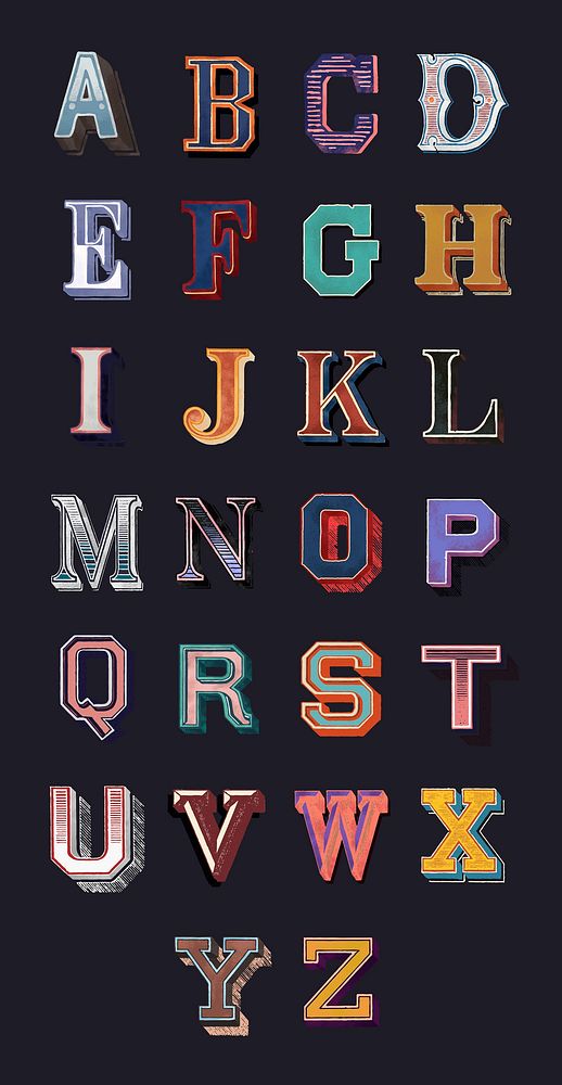 The Alphabet set of capital vintage letters