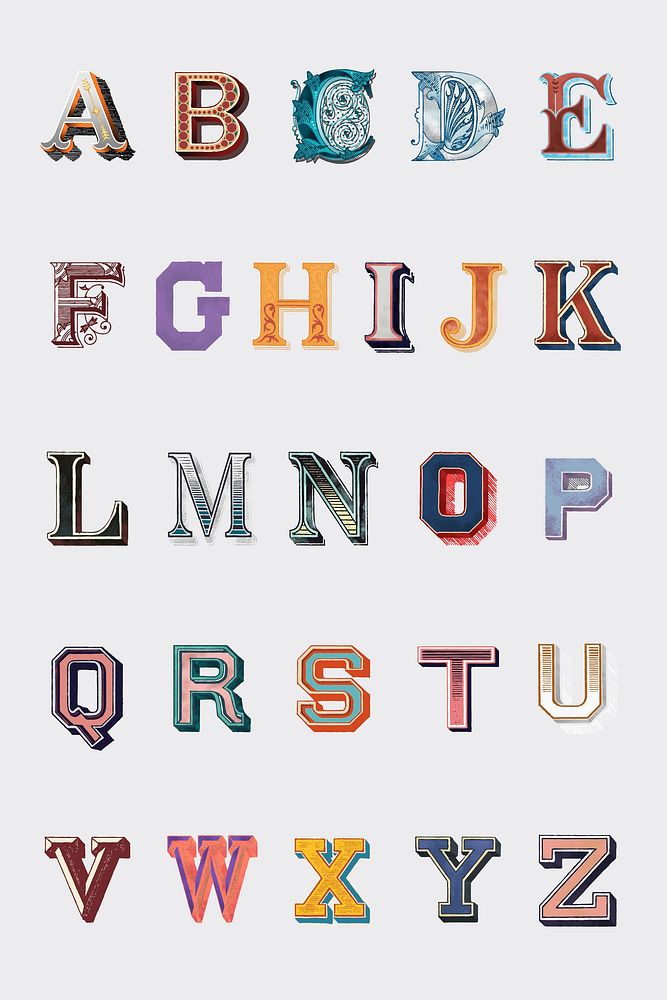 A-z alphabet vintage fonts vector bold typography
