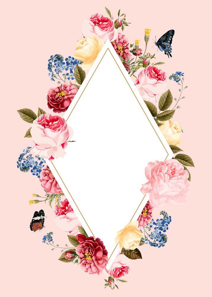 Blank floral rhombus framed card vector