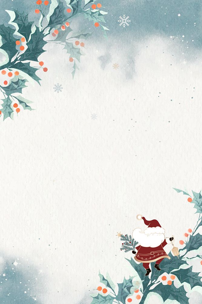 Santa Claus with holly berries doodle background vector
