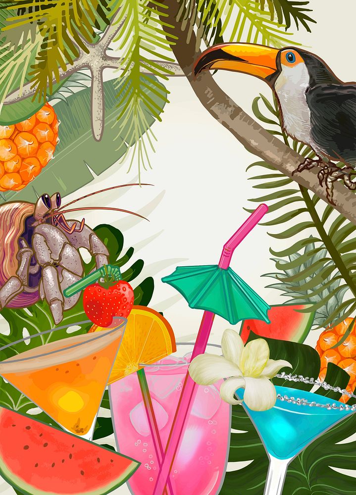 Tropical plants and fruits background