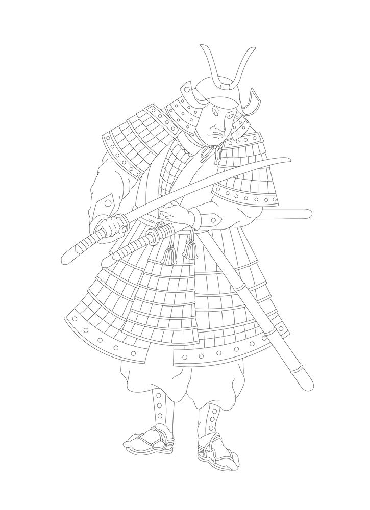 Samurai, Japanese warrior adult coloring page