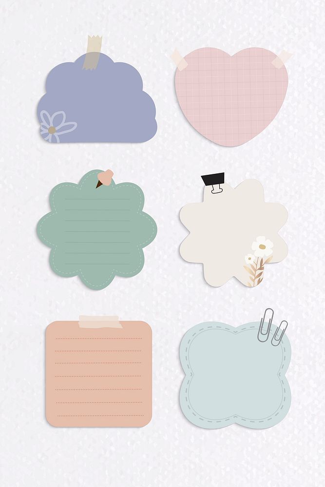 Set of different shape and color reminder notes on textured paper background vector