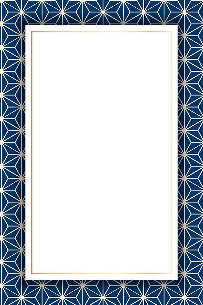 Gold frame on a blue Asanoha Japanese seamless pattern vector