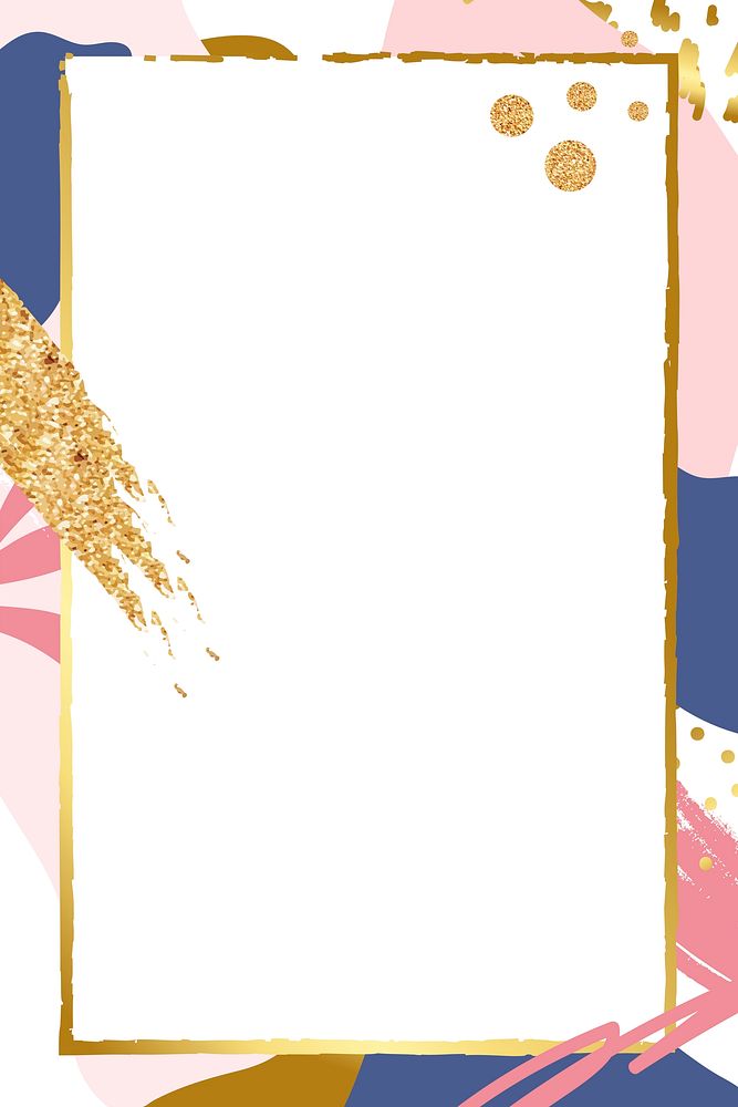 Rectangle gold frame on colorful Memphis pattern background vector