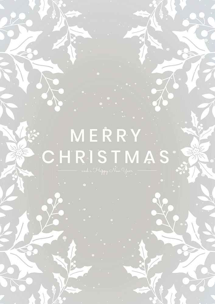 Merry Christmas wish card vector gray floral background