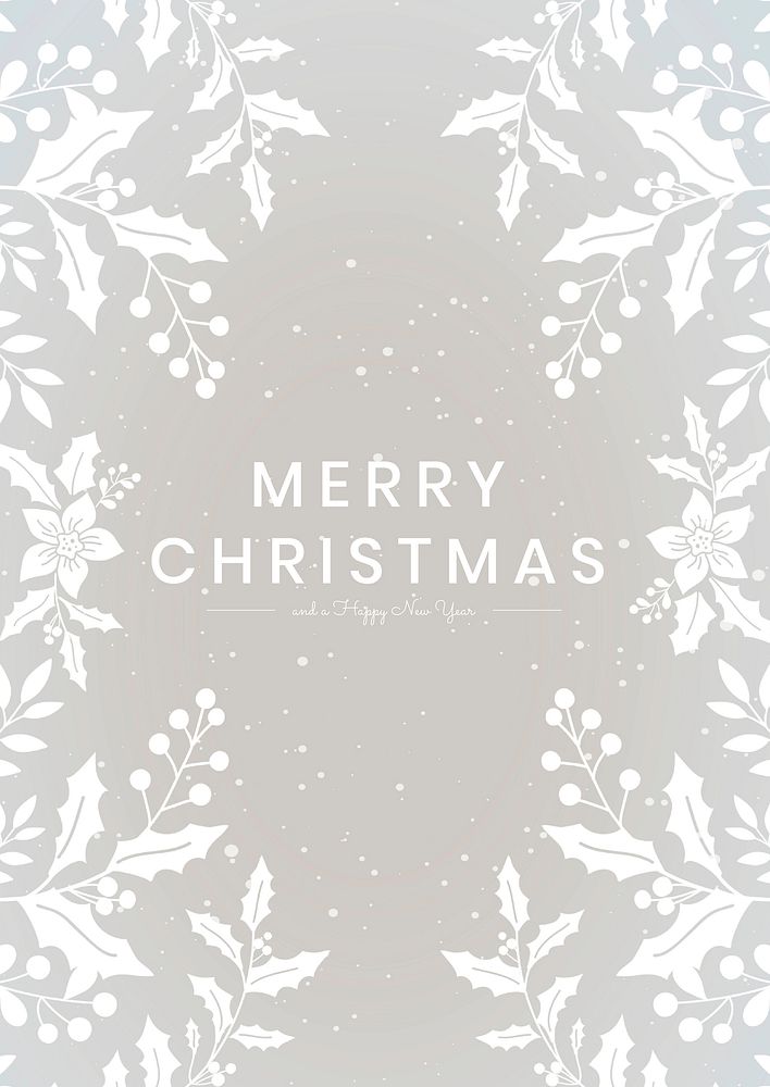 Merry Christmas greeting card white leafy frame