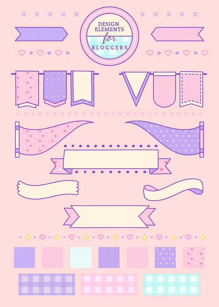 Cute pink design elements for bloggers vector