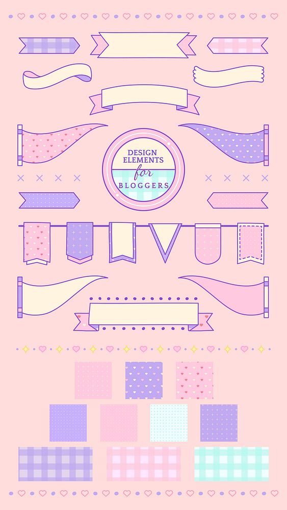 Cute pink design elements for bloggers vector