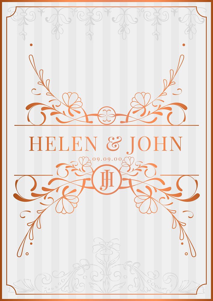 Romantic vintage art nouveau wedding invitation card mockup vector