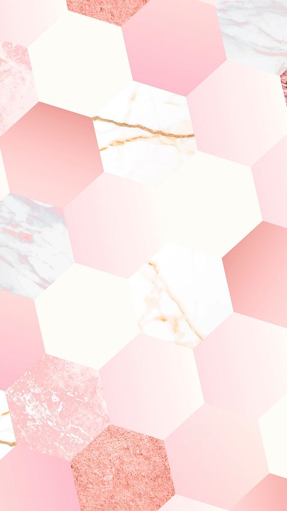 Pink feminine hexagon geometric background vector