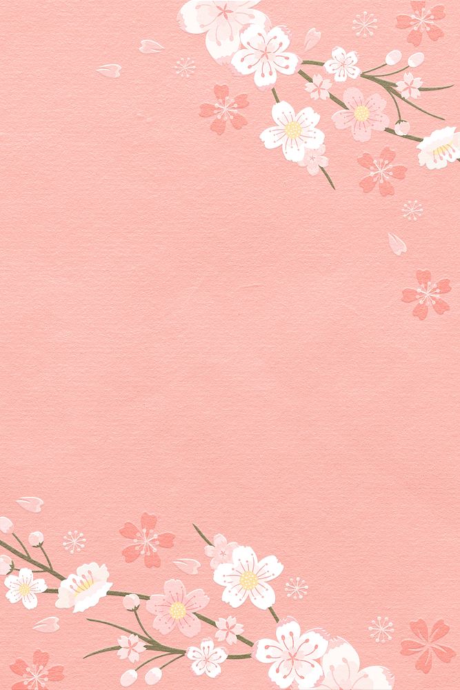 Spring background psd with pink sakura cherry blossom border