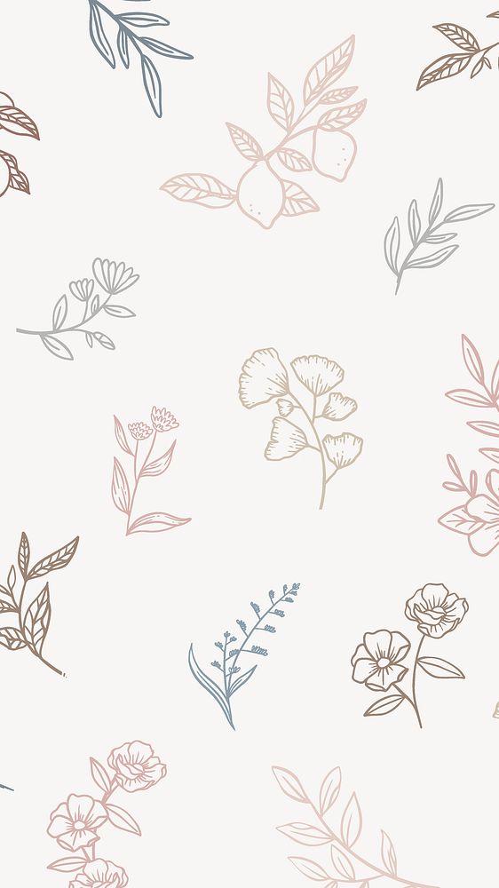 Pink flower iPhone wallpaper, cute line art background