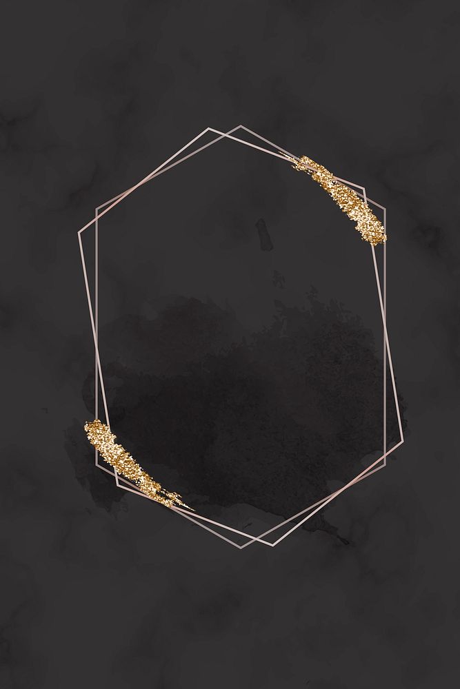 Golden glitter smudge on a hexagon frame vector