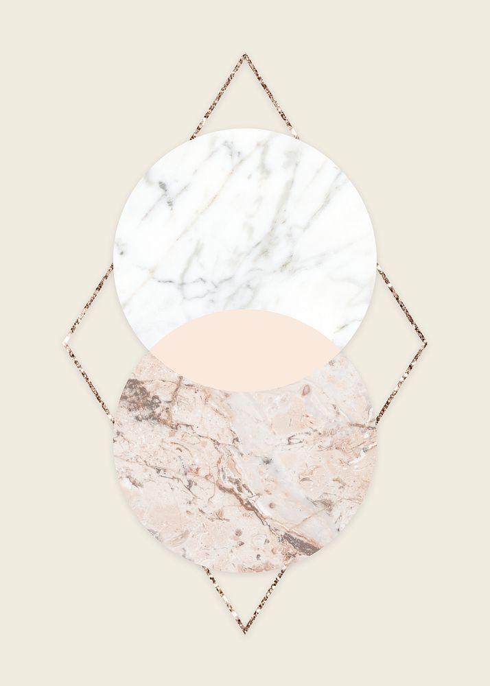 Round marble textured frame on a shimmering rhombus