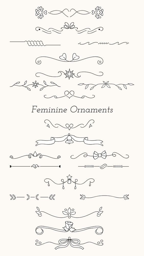 Black feminine ornamental dividers vector collection