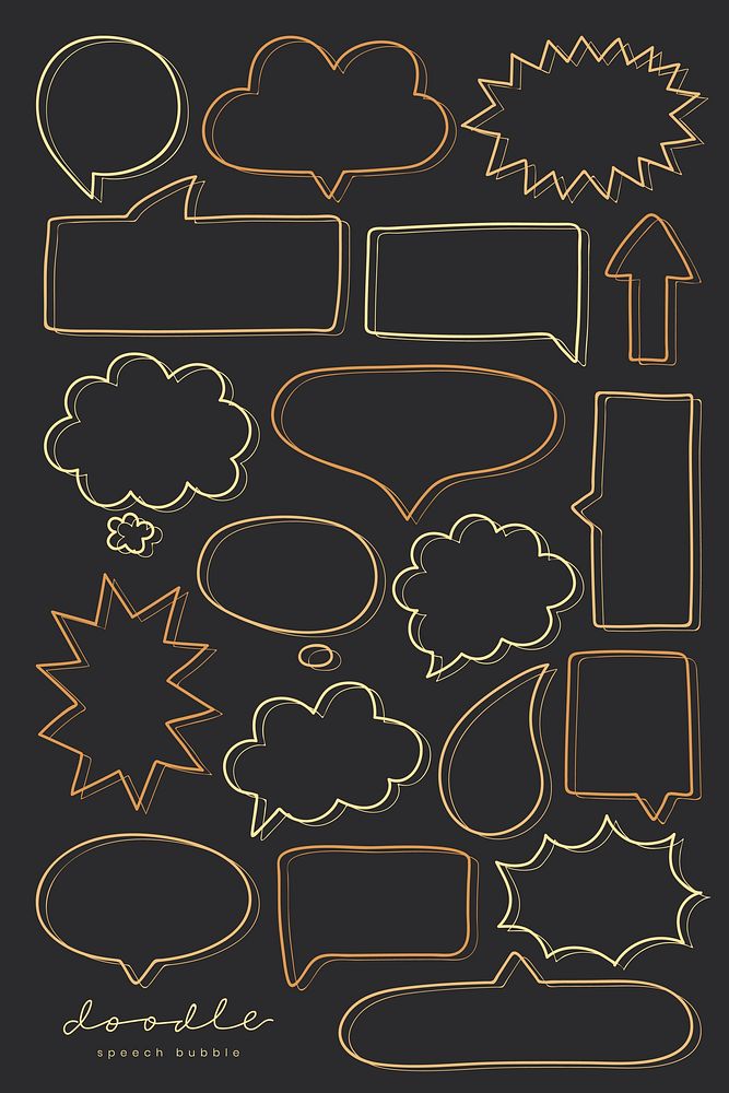 Yellow speech bubble doodle vector collection