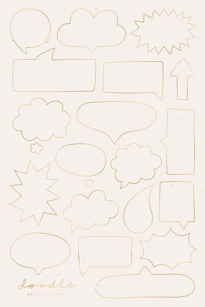 Gold speech bubble doodle vector collection