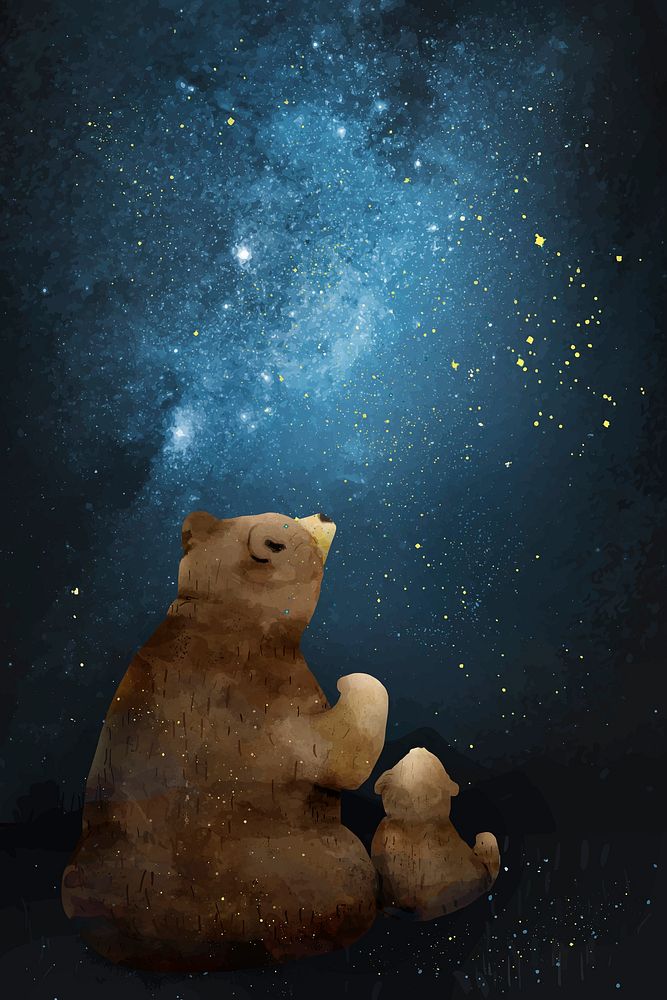 Father and son bear watching the galaxy vector