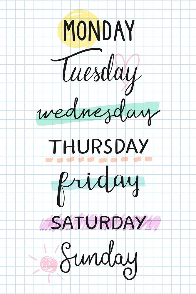 Weekdays typography collection vector